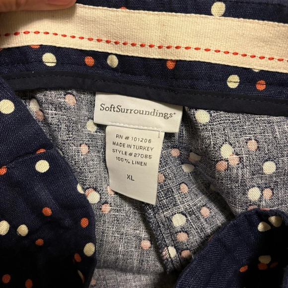 Soft Surroundings Womens Blue Polkadots Cuffed Ankle 100% Linen Pants Size XL - Picture 3 of 6